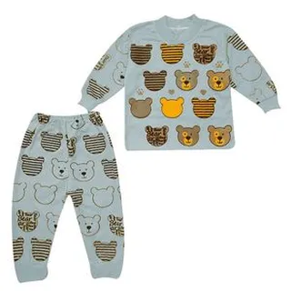 ست تی شرت و شلوار بچگانه طرح کله خرسی کد Tu5 رنگ طوسی