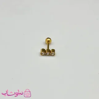 پیرسینگ گوش دخترانه طرح سه نگین سفید کد 31