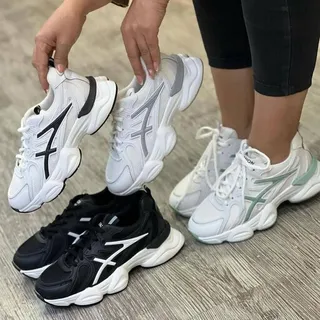 کتونی آسیکس زنانه دخترانه کفش ونس اسپرت اسپورت اسیکس asics مشکی سفید چرم لژدار لژ دار شیک طبی سبک راحت رانینگ ورزشی هشت