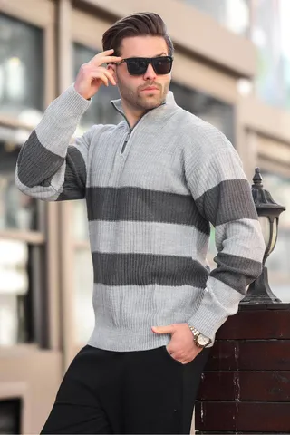 Madmextژاکت مردانه یقه زیپ خاکستری