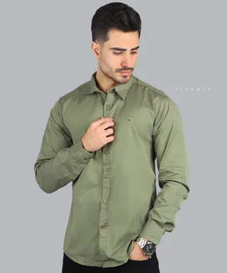پیراهن مردانه آستین بلند زیتونی 0803