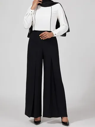 شلوار زنانه کرپ ازبالا گشاد پیلی دار مجلسی 10101 مشکی