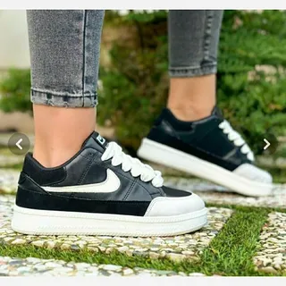 کتونی لژدار شیک مشکی سفید کرم نایک زنانه دخترانه کفش ونس اسپورت اسپرت کتانی Nike کرمی باشگاه ورزشی طبی لژ دار پیاده روی