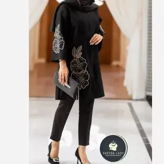 کت زنانه و دخترانه مخمل شنل و گلدوزی مدل گلرخ گل نقره ای