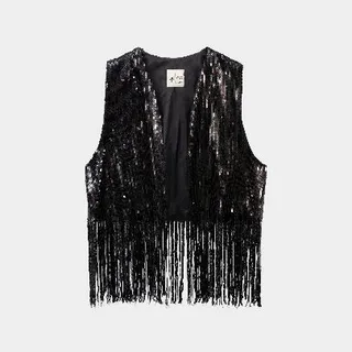 جلیقه زنانه پولکی مشکی ریشه‌دار