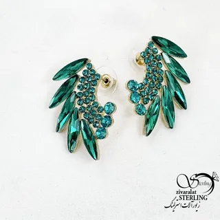 گوشواره جواهری سبز طرح مدرن کد 18398