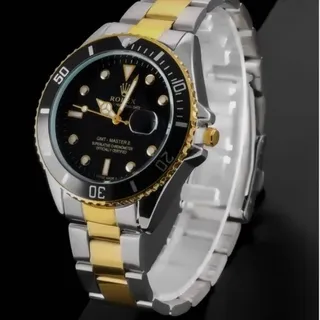 ساعت مچی عقربه ای مردانه Rolex رولکس ساب مارین صفحه مشکی بند دو رنگ نقره ایی و طلایی کد 9297