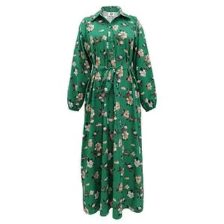 پیراهن ساحلی یقه برگردان زنانه مدل گلدار رنگ سبز