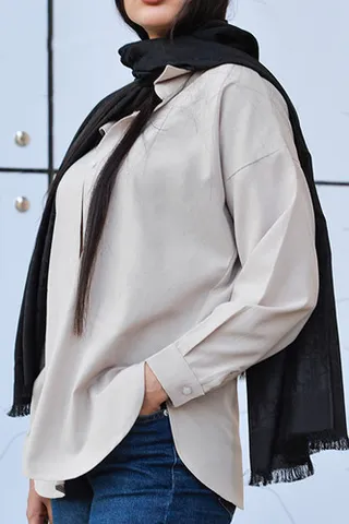 شومیز بیسیک زنانه کرم روشن  کد(7155)