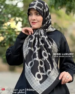 روسری حریر دووره ترک مشکی جت بلک R9424
