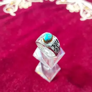 انگشتر نقره مردانه فیروزه نیشابور شجری رکاب چهار گوش