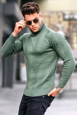 Madmextژاکت بافتنی یقه اسکی طرح دار آنتراسیت