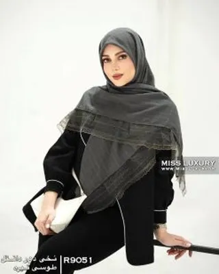 روسری نخی دور دانتل طوسی تیره R9051