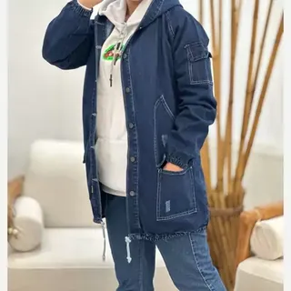 مانتو جین کلاهدار جنس جین شسته شده 