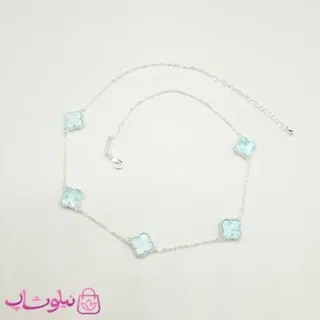 گردنبند زنانه ونکلیف آبی روشن آبکاری نقره کیفیت مستر کد 430
