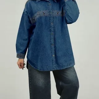 مانتو 8422 زنانه جین گلدوزی سایز بزرگ 