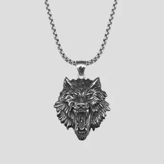 پلاک و گردنبند استیل طرح کله گرگ مدل Angry Wolf کد Njd-070d7